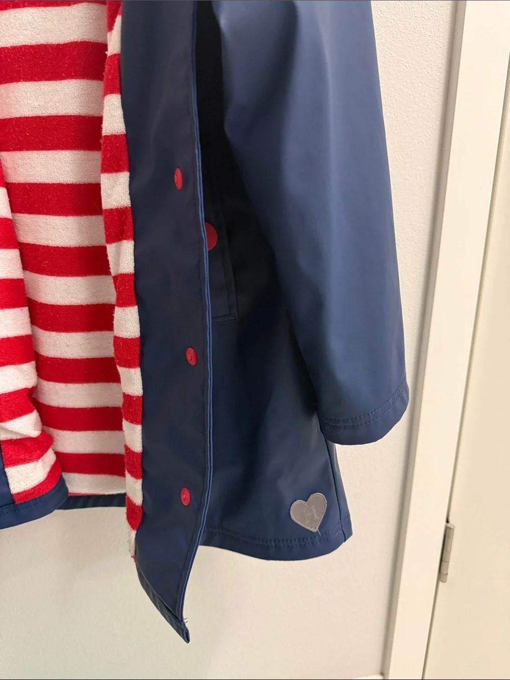 Hatley Navy Raincoat with Red & White Stripe Lining